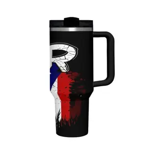 1 Puerto Rico Flag Mug - Large 40oz Double Wall Insulated Cup With Puerto Rico Map Design, Puerto Rico Flag Colors (Blue, Red, White, Black) - Leak-Proof Travel Mug Durable Stainless Steel Water Bottl