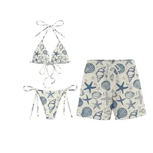 Seashell Matching Couple Swimsuits Set, BF and GF Matching Swimsuits, BF and GF Swimsuits, Camo Bikini Set for Women, Matching Duck Camo Swimwear Set for Couples, Couple Trendy Camo Bikini And Short, Summer Beach Vacation Outfit