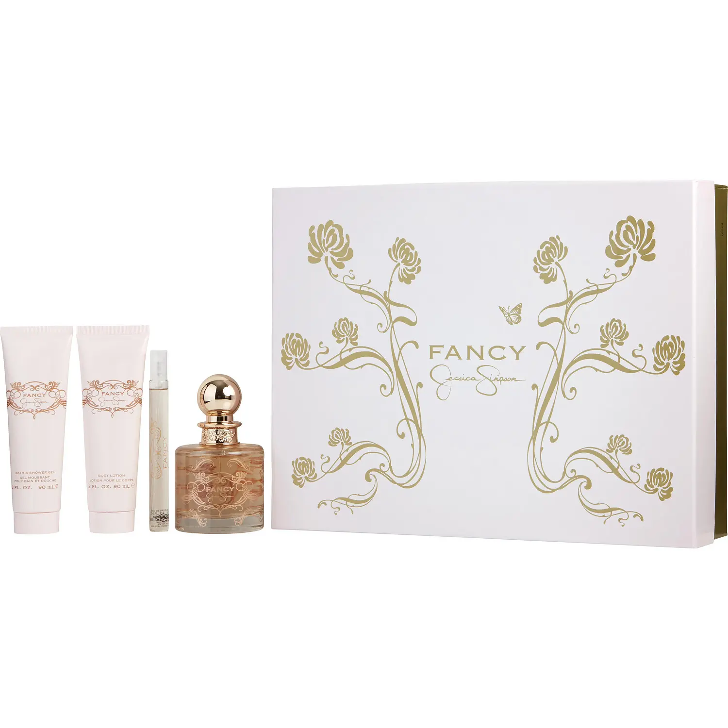Fancy Set-Eau De Parfum Spray 3.4 Oz & Body Lotion 3 Oz & Shower Gel 3 Oz & Eau De Parfum Spray 0.34 Oz Mini For Women