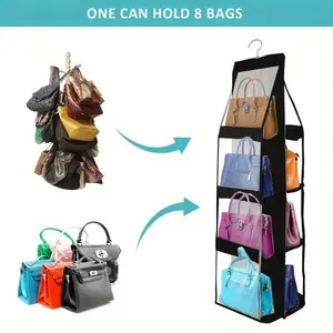 Multi-Pocket Fabric Handbag Storage Rack, Space-Saving Multi-Function Closure, Dustproof Transparent Mesh Bag Organizer Hanging Pouch