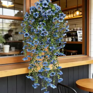 Realistic Eucalyptus Violet Silk Flowers, Home Wedding Outdoor Garden Wall Hanging Vine Ceiling Decoration, Model Xinghao Cx-21