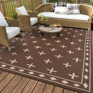 Reversible Waterproof Outdoor Rug - Geometric Striped Plastic Mat, UV Resistant, Easy Clean, Portable, for Garden, Patio, Picnic, Camping, Backyard