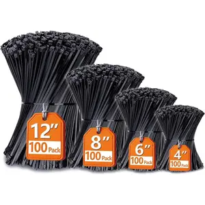 Zip Ties Assorted Sizes(4”+6”+8”+12”), 400 Pack, Black Cable Ties, UV Resistant Wire Ties by ANOSON