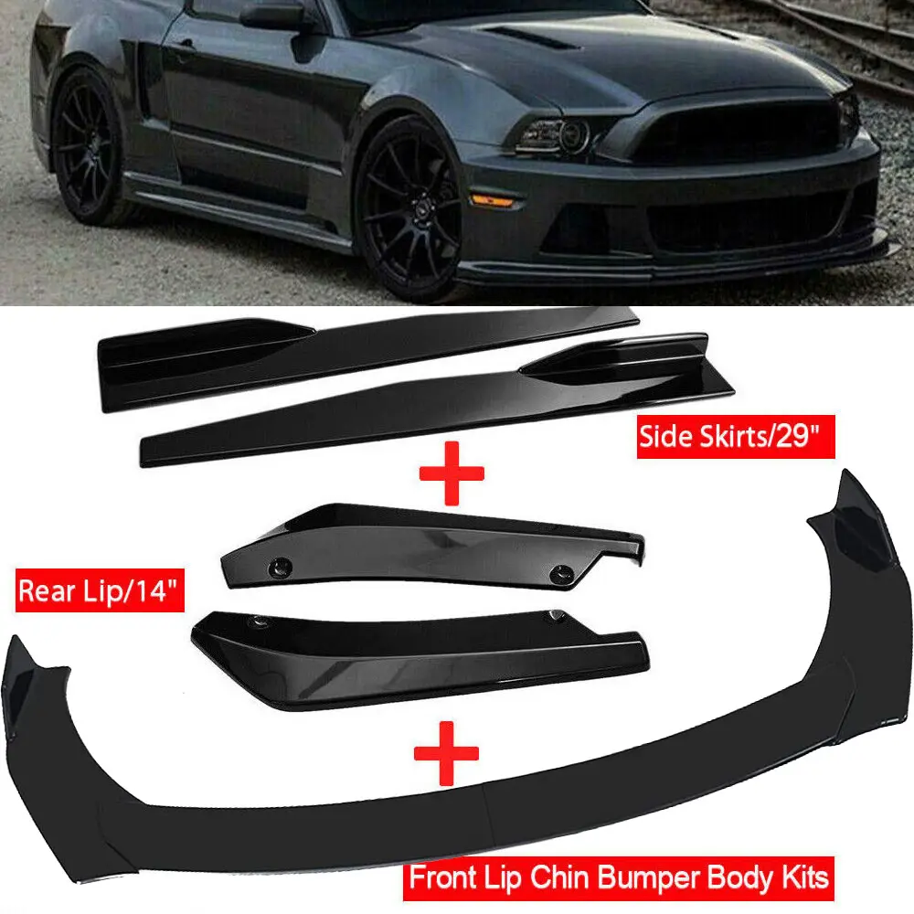 Universal Car Front Bumper Lip, Air Dam Body Kit Chin Spoiler Splitter Diffuser+Rear Bumper Lip Kit+Side Skirt Set Fit For Jetta/Passat/Civic/Accord/Corolla/Hyundai/Nissan/Altima/Ford/Mazda