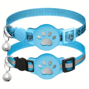 2pcs Reflective Collar for Kittens with GPS Device Holder And Bell, Airtag Cat Collar for Christmas Gift, Without Battery