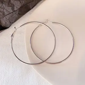 925 Sterling Silver Plated 50mm(1.96'') Large Circle Endless Hoop Earrings Big Round Huggie Hoops Statement Earring Minimalist Hooped Christmas Jewelry for Women