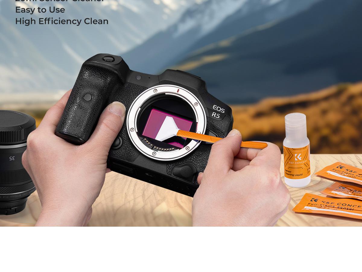 K&F CONCEPT 24mm Full Frame Sensor Cleaning Swab*6 + 20ml Sensor Cleaner, DSLR SLR Digital Camera CMOS and CCD Sensor Cleaning Swab Kits for Nikon Sony Canon Camera Clean