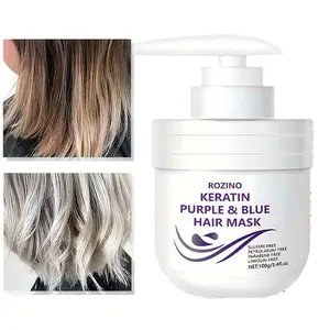 Rozino Keratin Purple & Blue Hair Mask - Repair & Nourishment Treatment for Bleached Brassy Hair - Eliminates Yellow Tones - Deep Conditioner for Color Treated Locks - Youth Friendly Formula