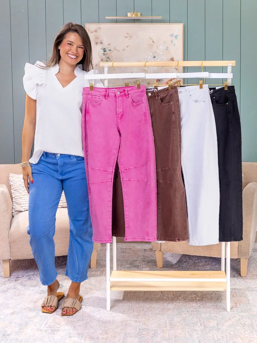 Zenana Barrel Leg Color Denim Pants | S-XL