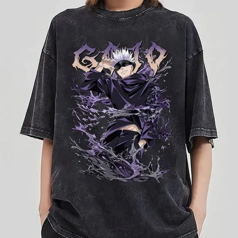 valentine shirts Satoru Gojo Washed Tee, Retro Anime Graphic Shirt, Jujutsu Kaisen Manga Apparel, Japanese Oversize Fanwear, Cool Boy Gift PSH3060