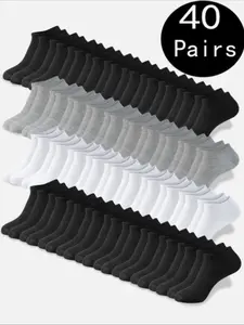 Men's Plain Ankle Socks Pack of 40, Summer Comfortable Breathable Low-Cut Socks, Casual Daily Wear Simple Design