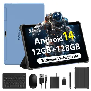 POWMUS 10.1-inch Android 15 Tablet 6GB RAM (Supporting 12GB Expand) 128GB ROM (1TB Expandable Max), Quad-Core, Dual Cameras 5MP+8MP, 8000mAh Battery, All-in-One with Bluetooth Keyboard, Mouse, Stylus, Case & Cable — Perfect for Work, Study