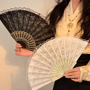 White Lace Fan with Intricate Floral Design, Double-Sided Plastic Wedding & Cosplay Decor, Home & Party Decorations, Party Accessory, Portable Folding Fan, Folding Hand Fan, Lightweight