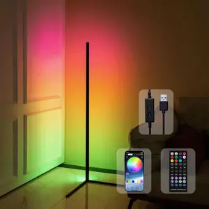 RGB LED Corner Floor Lamp with 16 Million Colors Music Sync Remote & APP Control Smart Modern Adjustable Lighting for Bedroom Living Room Gaming Room