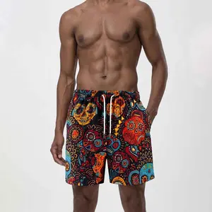 Gothic Skull Print Mens 2 Style Beach Shorts Set Casual Drawstring Quick Dry Swim Trunks for Summer Vacation and Surfing