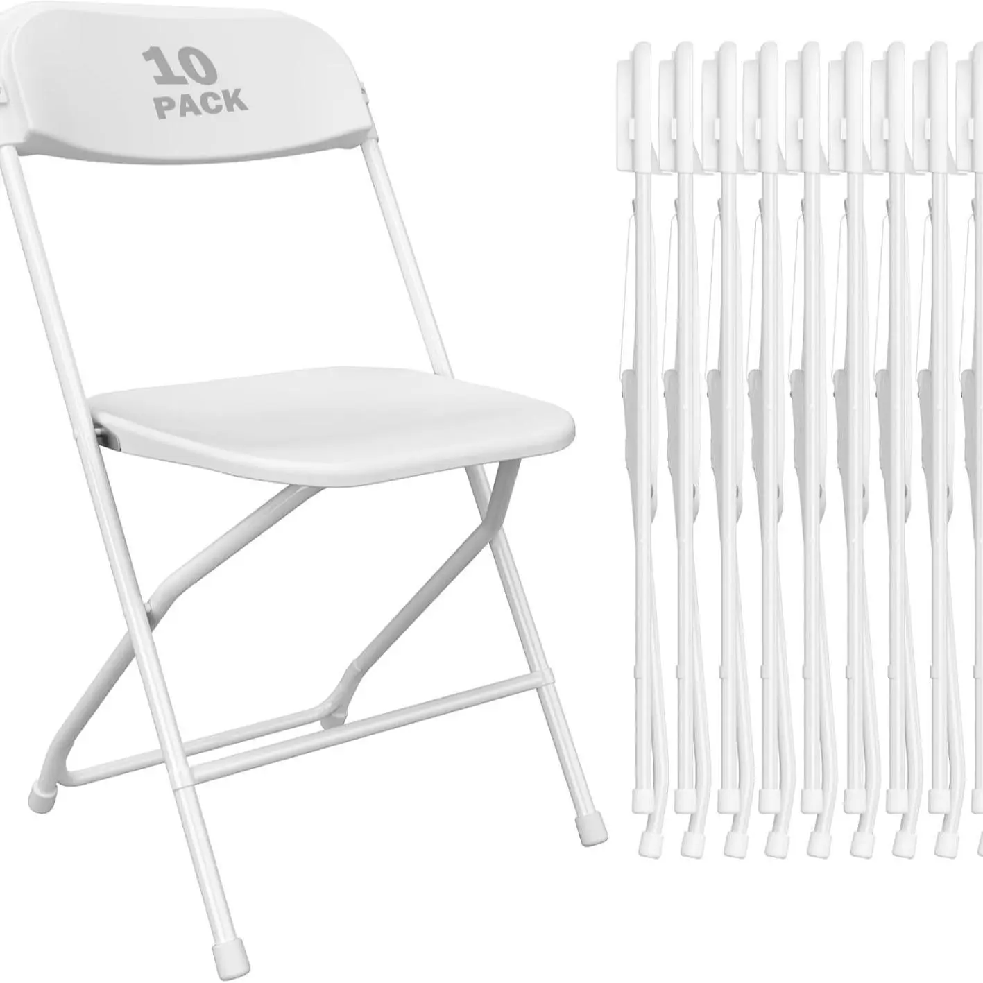LING RONG 10-Pack Plastic Foldable Dining Chairs - Armless, Steel Frame, 350lb Capacity, Stackable, Portable for Banquets, Campfire-BBQ Party, Commercial/Indoor/Outdoor Use