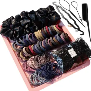 Hair Accessories for Woman 755PCS Set Seamless Ponytail Holders Variety Hair Scrunchies Hair Bands Scrunchy Hair Ties For Thick and Curly (Mix)