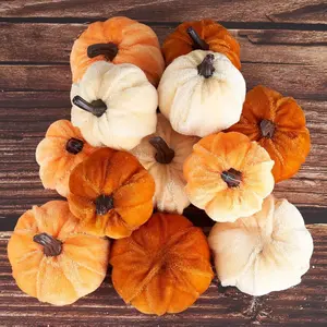Pumpkin Decor 12pcs Artificial Fake Faux Velvet Foam Fabric Pumpkins Decoration for Fall Home Farmhouse Harvest Thanksgiving Decorative