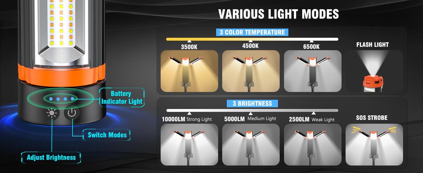 ADEWALK 12000mAh Camping Light with Stand, Rechargeable Work Light, 10000 Lumen Dimmable Cordless Work Light with 3 LED Lamp Heads, Magnetic Emergency Flashlight with 79" Detachable Tripod ADEWALK 12000mAh Camping Light with Stand, Rechargeable Work Light, 10000 Lumen Dimmable Cordless Work Light with 3 LED Lamp Heads, Magnetic Emergency Flashlight with 79" Detachable Tripod