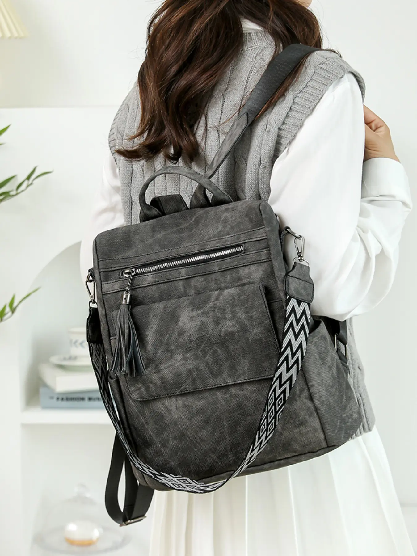 Women's Large Capacity Retro Two-In-One Shoulder Crossbody Bag, Casual Fall Backpack, Multifunctional Backpack, PU Travel Bag, Student Bookbag, Crossbody Backpack Purse, Casual Daypack