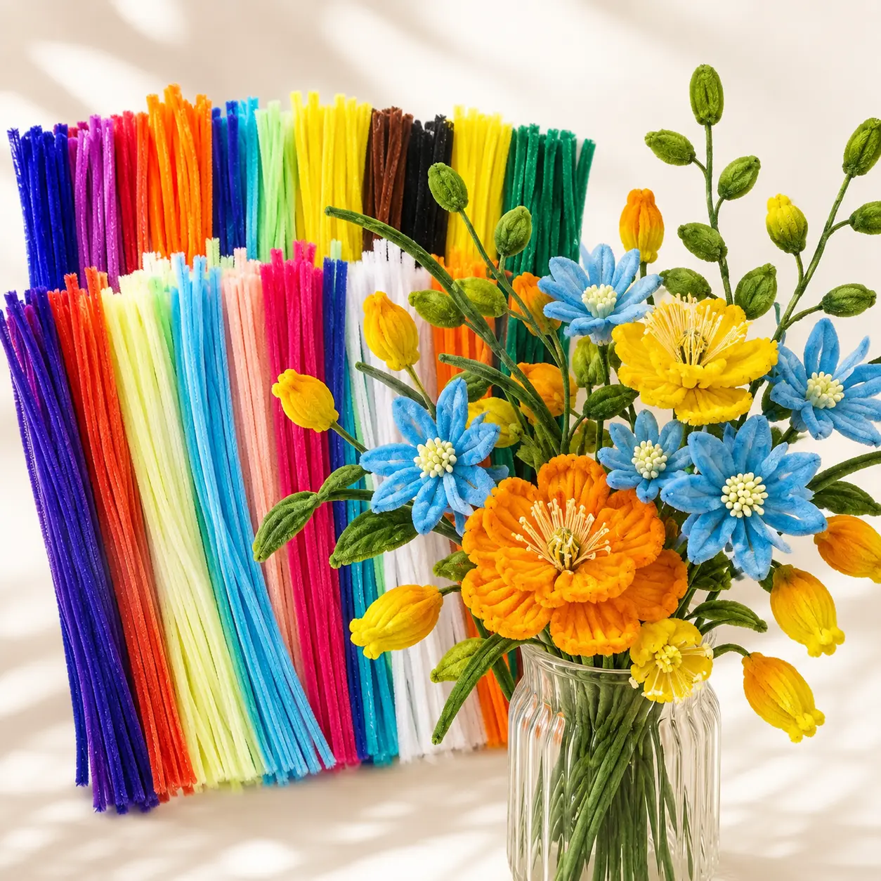 Pipe Cleaners, 1000 pcs, Assorted Colors, Chenille Stems, Pipe Cleaners for Crafts, Bulk Pipe Cleaners Craft Supplies for DIY Art, Creative School Crafts, and Decorations (8mm x 12 inches) (Assorted Colors)