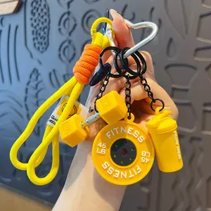 Sport Fitness Dumbbell & Barbell Keychain Set, Silicone Dumbbell & Kettlebell Weight Plate Keychains, Keychain Wristlet Strap, Creative Gym Accessories for Men and Women, High-Quality Fashion Jewelry Gift, DIY Bag Charms and Pendant Ornaments