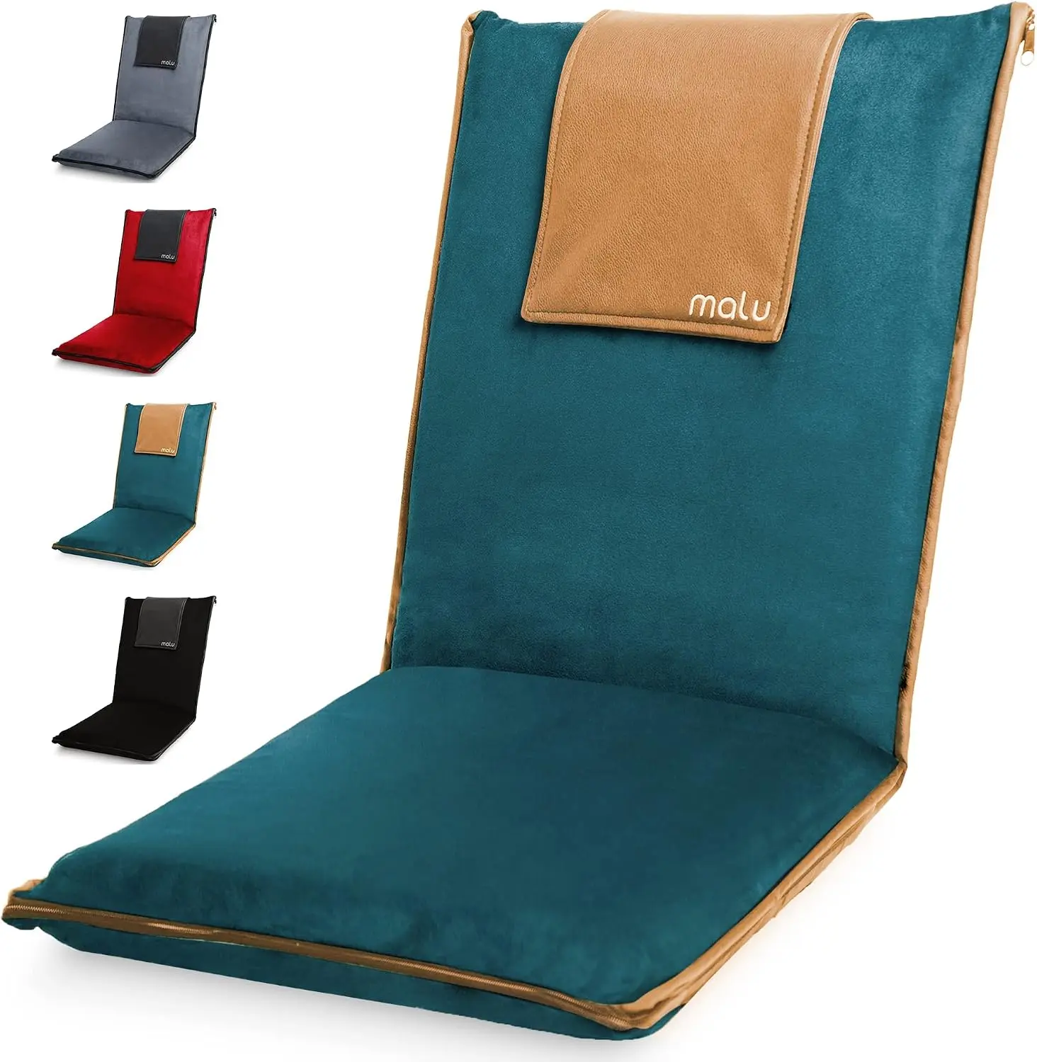 Floor Chair Padded w/Back Support - Japanese Chair Meditation Cushion| Comfortable Folding Backrest, Removable Easy Wash Cover (Chair, Extra Large, Forest Green)