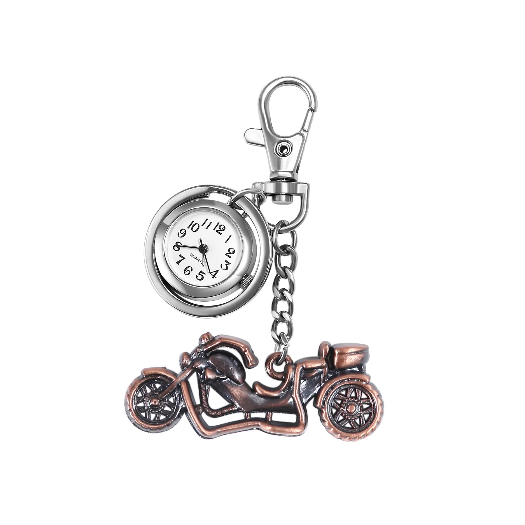 OIDEA Vintage Motorcycle Carabiner Pocket & Fob Watch, Alloy Quartz, Red Antique Bronze Copper, Unisex Fashion Accessory, Backpack Keychain Clip, 1ATM, Vintage Watch Pocket & Fob Watches