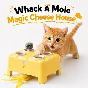 2-in-1 Interactive Whack-A-Mole & Feather Wand  Toy, 3 Modes, USB-C Rechargeable, Auto Shut-Off – Enrichment for Bored Indoor Pets, Cool Cat Stuff
