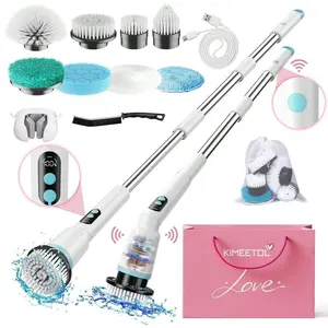 Electric Spin Scrubber, IPX7 Waterproof Cordless Cleaning Brush With 4 Replaceable Brush Heads, Adjustable Extension Handle And 3 Adjustable Speeds For Bathroom, Tub, Tile,