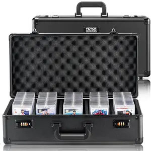 VEVOR Graded Card Storage Box, 5 Slots, Graded Sports Cards Holder Carrying Case with Coded Lock Foam Dividers, for 162 PSA Graded Cards 115 BGS Cards 130 SGC Cards 585 Top Loaders or 999+ Loose Cards Metal Organiser