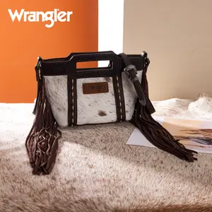 Wrangler Genuine Cowhide Top Handle Fringe Crossbody Bag for Women
