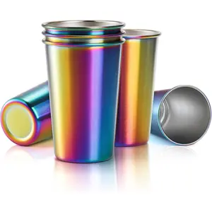 6 Pack Stainless Steel Pint Cups, 16 oz Metal Cups Unbreakable Drinking Glasses Water Tumblers for , Adults Indoor and Outdoor Use, Rainbow