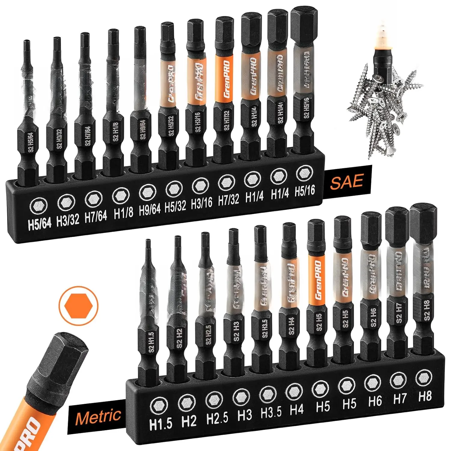 Allen Wrench Drill Bit Set 22 count Hex Bit Set, Impact Driver Bit Set,  Bit Set, Allen Wrenches Sets, Allen Socket Set, 2" Long Metric&SAE 1/4" Hex Shank  Allen Key Drill Bits