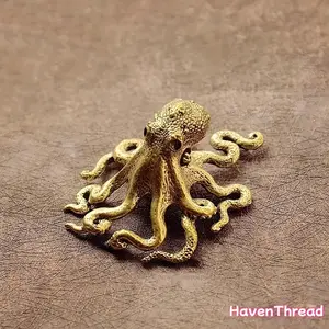 HavenThread Octopus-Shaped Brass Ornament - Casting Metal Collectible Figurine, Solid Copper Animal Decorative Figurine, Artistic Sculptural Desktop Accessory for Home Office Aesthetic, Collectible Figurines, Animal Decorative Figurines