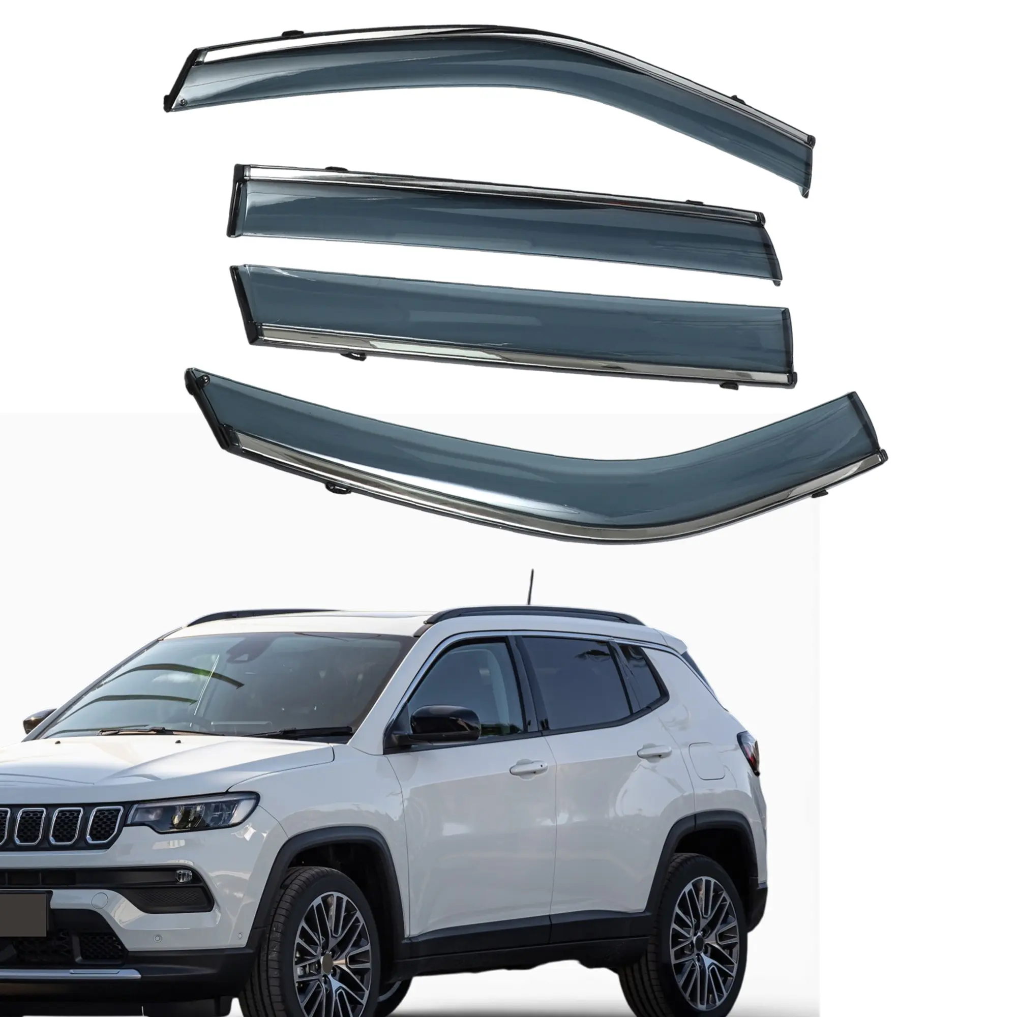 Window Deflectors Side Tape-On for Jeep Compass 2017-2024 Black Rain Guards