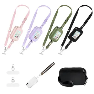 Clip and Go Strap for Phone with Wallet Crossbody Phone Lanyard Adjustable and Detachable RFID Wristlet Wallet with ID Window and Zipper