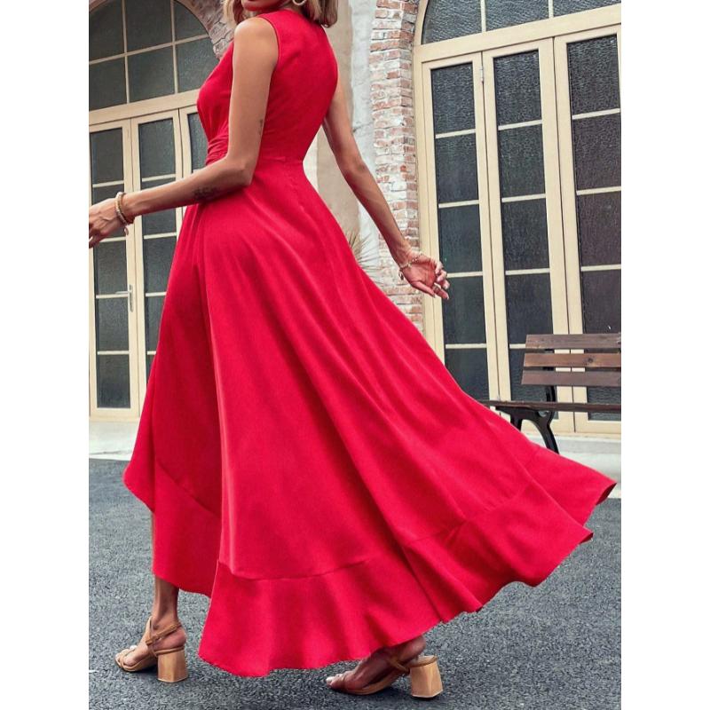 SHEIN Clasi Women's Pleated Waist High Low Hem Sleeveless Dress For New Year Clothes Maxi Women Outfit