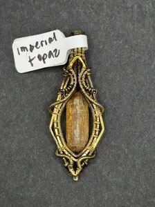 IMPERIAL TOPAZ | Artisan Brass Wire Wrapped Pendant | Wearable Art | Size: Large