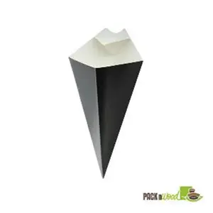 Packnwood  Black Cone with Built-In Sauce Cup - 7.68 in.