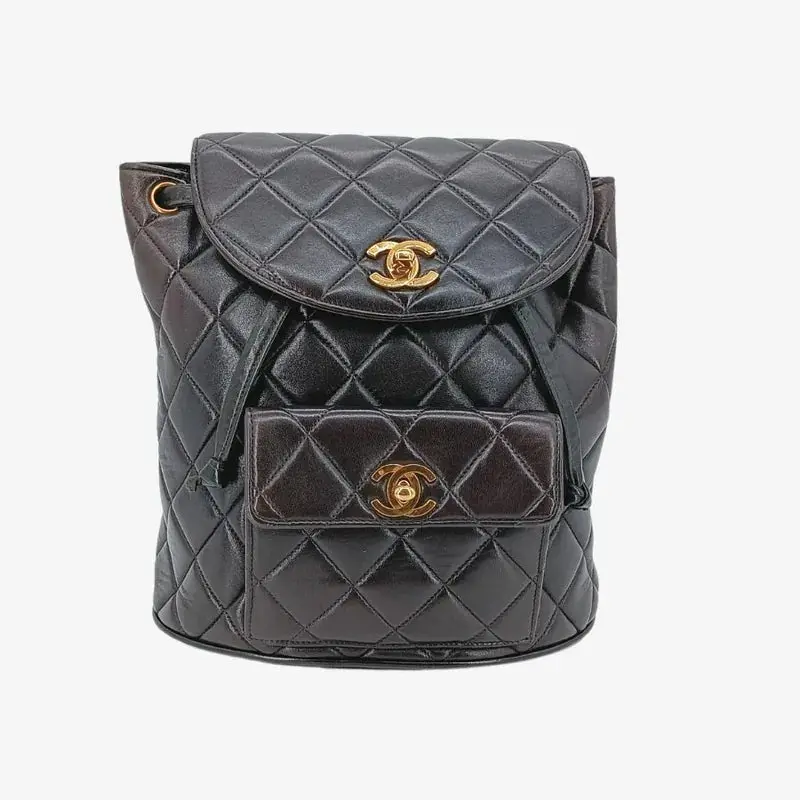 Pre-owned CHANEL Vintage Duma Black Lambskin Quilted Backpack