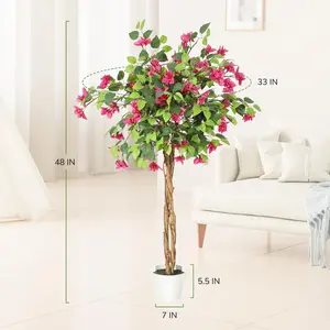 4/5/6FT Bougainvillea Artificial Tree, Potted Fake Bougainvillea Trees, Tall Fake Floor Plant Faux Tree with White Plastic Pot for Indoor Outdoor Home and Office Decor