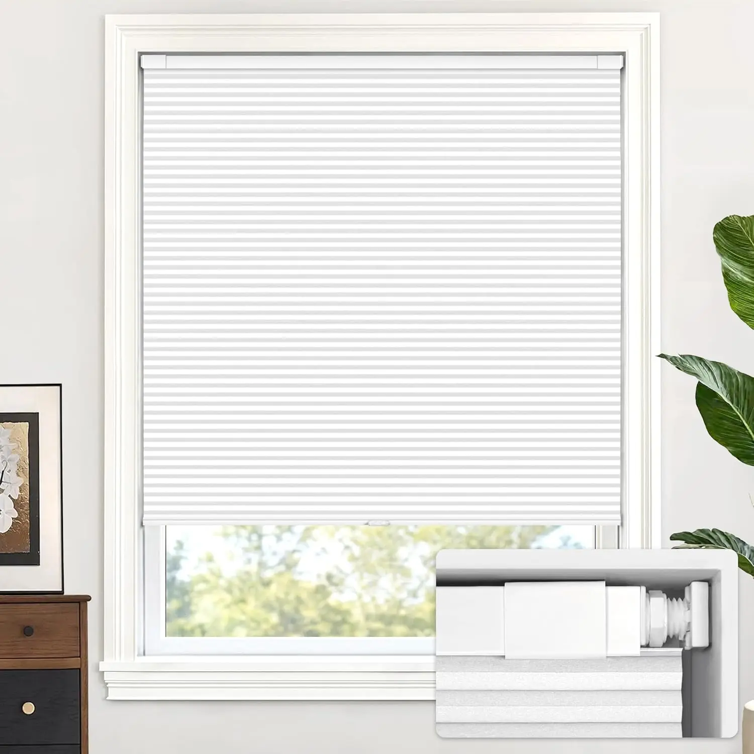Cordless No-Drill Honeycomb Cellular Shades, Light Filtering Window Blinds, Damage-Free Easy-Install Renter-Friendly