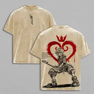 Sora Kingdom Hearts Tee Washed – Kingdom Hearts Vintage Washed Heavy Cotton Oversized Graphic T-Shirt, Retro Anime Game Crossover Streetwear, Keyblade Wielder Heartless Emblem Edition, Unisex Aesthetic Top