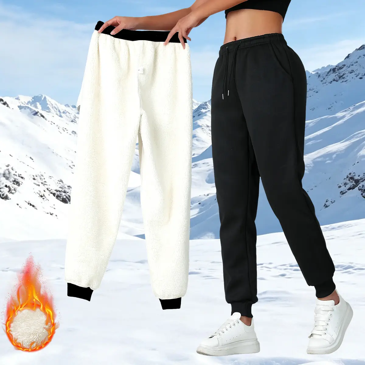 Women’s fleece-lined elegant casual jogger pants—the top choice for warmth in autumn and winter, featuring a double-pocket design and machine washability; versatile women’s pants for home and outdoor wear.