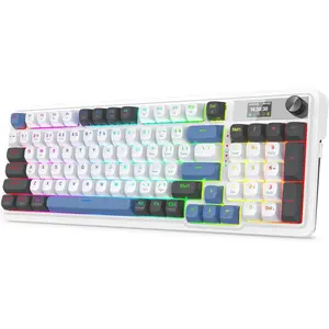 Redragon K719 Wireless Gasket Gaming Keyboard w/Hype Screen & Knob, 95 Keys Mechanical Keyboard, Easy-Control 1.14’’ TFT Info Display, 5-Layer Noise Dampener, Round PBT Keycaps, Mint Mambo Switch,Glacier Azure