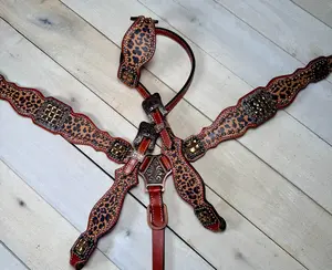 Cheetah Print Crystal Concho Tack Set