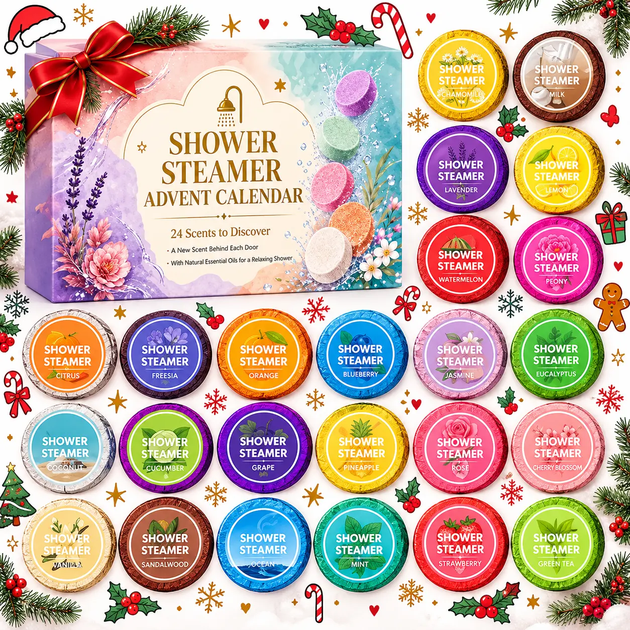 Shower Steamers Advent Calendar 2026 - Aromatherapy Gift for Women 24 Unique Scent Shower Tablets | Stress Relief & Relaxation Daily Surprises | Christmas Countdown Gift for Mom, Wife, Her