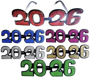 2026 Novelty Shaped New Year's Eve Props Party Favor Glitter Plastic Frame Glasses Masks for Festive Celebrations- 12packs