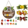 All-Season Front Door Decoration, Wooden Welcome Sign 12x12 Inch Round Hanging Wreath for Porch, Entryway, and Home Wall Decor, Halloween Christmas Decor